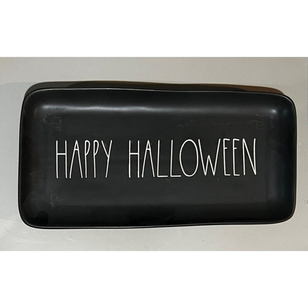 Rae Dunn Happy Halloween Serving Tray Platter Matte Black  13" 2019